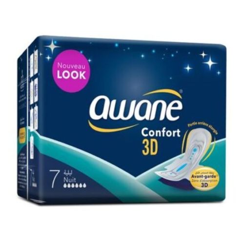 Serviettes Intimes Awane Confort 3d Nuit 7 Unité