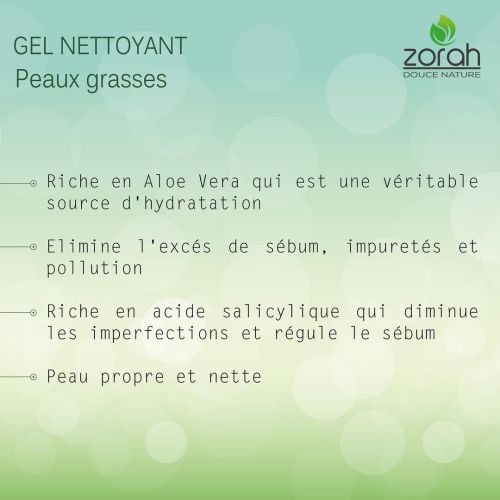 Gel Nettoyant Zorah Aloe Vera Pour Peaux Grasse 300 ML