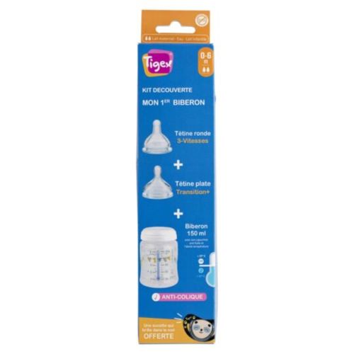Biberon Tigex Kit Decouverte 1er/2 Tetines Anti-colique 150 ML