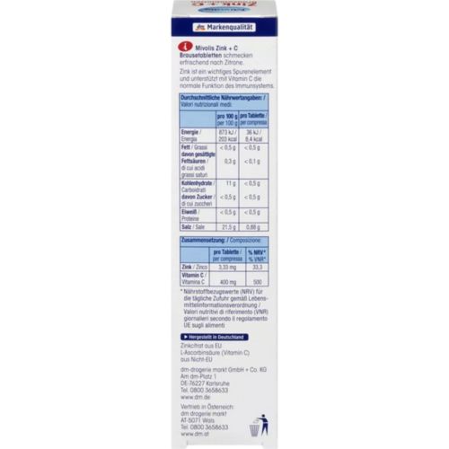 Vitamines Mivolis Zinc + C 82 G 20 Comprimés Effervescents