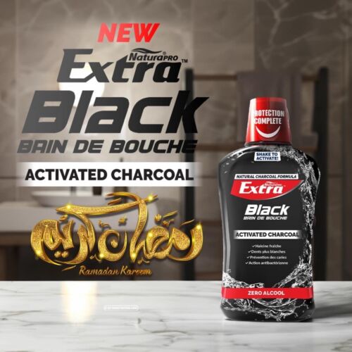 Bain De Bouche NaturaPro Extra Black Activated Charcoal 500 Ml