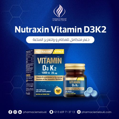Complément Nutraxin 1000 Iu Vitamin D3, 25 Mcg Vitamin K2 120 Comprimés