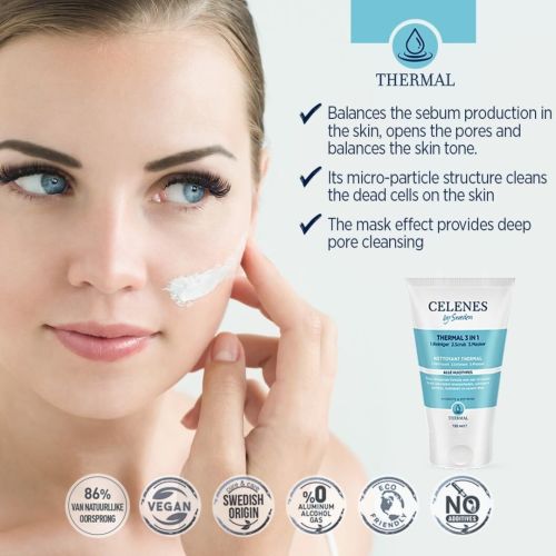 Gel Nettoyant Sweden Celenes Nettoyant Thermal 3 En 1 Tout Type De Peau 150 ML