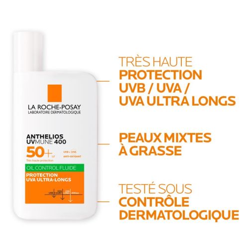 Crème Solaire La Roche Posay Anthelios Fluide Oil Control Uvmune 400 Spf50+ 50 ML