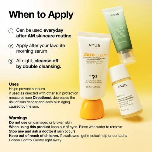 Creme Solaire Anua Zero-cast Moisturing Finish Sunscreen SPF50+ 50 ML