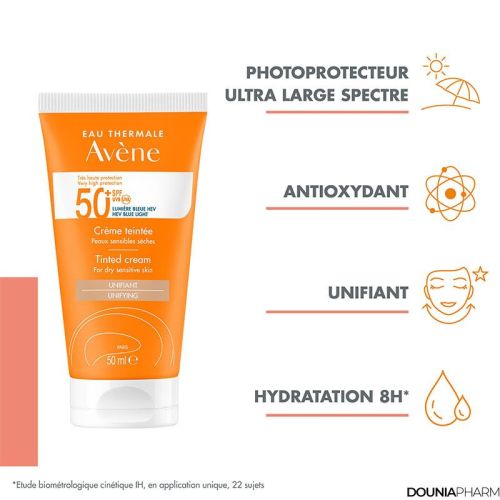 Creme Solaire Avene Teintee-unifiant Spf 50+ Hydratation 8h 50 ML
