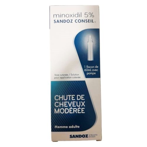 Flacon Minoxidil Sandoz 5 % – Solution Anti-chute Cheveux Homme 60 ML