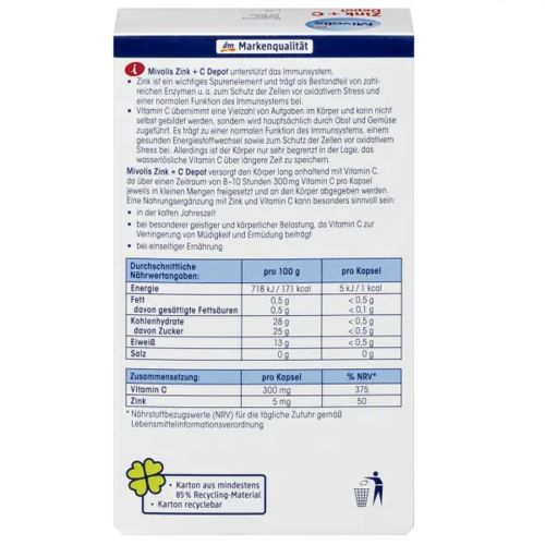 Complément Mivolis Dépôt De Zinc Et Vitamine C 60 Gélules