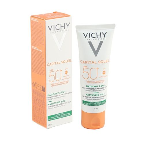 Creme Solaire Vichy Matifiant 3-en-1 Soin Quotidien Anti-brillance Ip50+ 50 ML