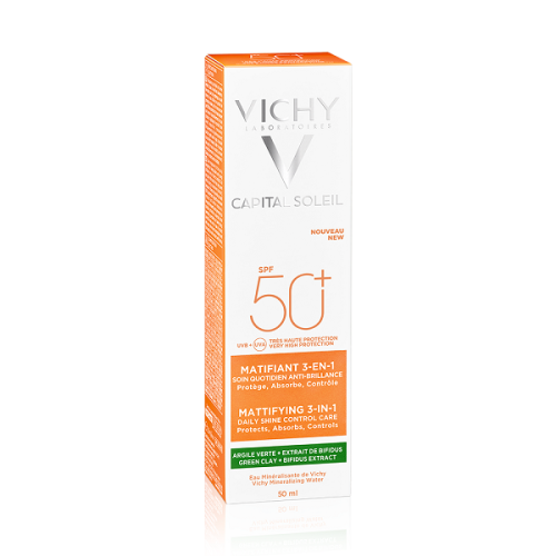 Creme Solaire Vichy Matifiant 3-en-1 Soin Quotidien Anti-brillance Ip50+ 50 ML