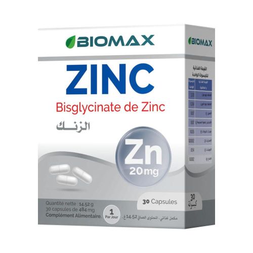Complément Biomax Zinc 20 Mg 30 CAPSULES