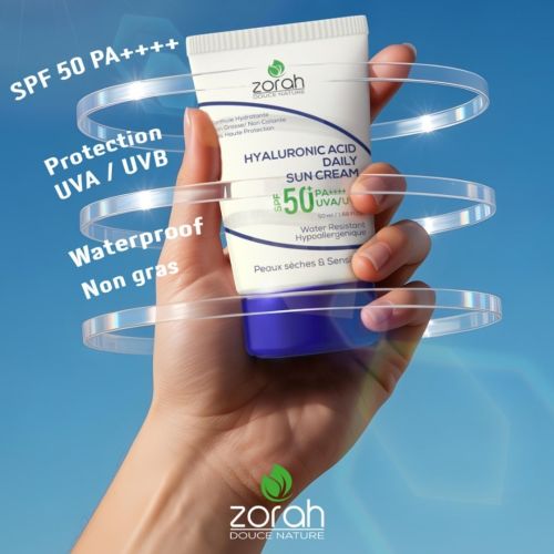 Creme Solaire Zorah Hyaluronic Acid Spf 50 Peaux Seches Et Sensibles 50 ML