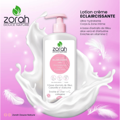 Lotion Zorah Créme Eclaicissante Intime Extraits De Tilleul, Camomille Et D'arbutine 300 ML