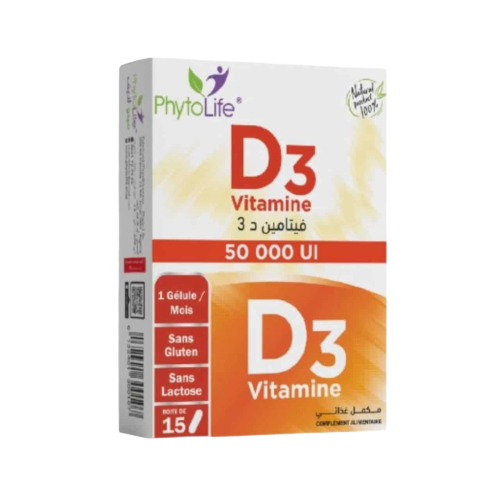 Complément Phytolife Vitamine D3 50000 Ui 15 Gélules