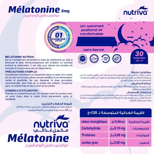 Complément Nutriva Mélatonine 3mg 30 Comprimés