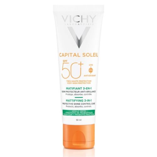 Creme Solaire Vichy Matifiant 3-en-1 Soin Quotidien Anti-brillance Ip50+ 50 ML