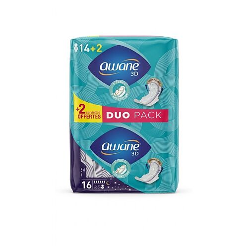 Serviettes Intimes Awane 3D Nuit 16 Unité