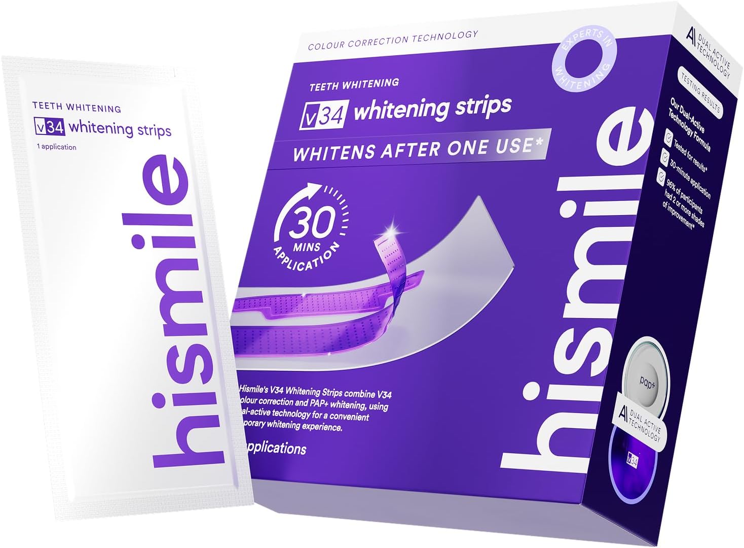 Hismile V34 Whitening Strips boîte et sachet